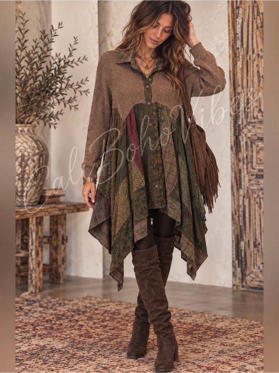 Young Threads Tops - #104 New! Gorgeous !!! Patchwork Button-Front Boho Tunic